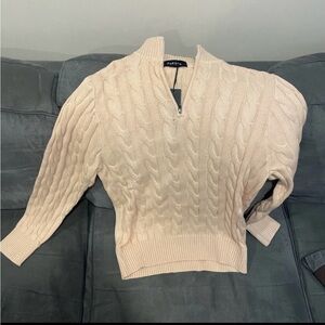 Parijan Taebaek Zipped Cable Sweater - Beige - Size L , Cable Knit, Quarter Zip